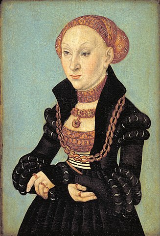ザクセン選帝侯妃ジビュレ・フォン・ユーリヒ＝クレーフェ＝ベルクの肖像（ Portrait of the Electress Sibyl of Saxony ）　1533年　ルーカス・クラナッハ（父）　コペンハーゲン国立美術館蔵