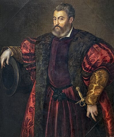 アルフォンソ1世・デステの肖像フェラーラ公アルフォンソ1世・デステ（ Alfonso I d’Este, 1476年7月21日－1534年10月31日）　1530年－1534年　ティツィアーノ　バンベルグ財団美術館蔵
