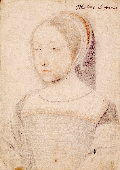 ルイ12世の次女、フェラーラ公妃ルネ・ド・フランス（1510年－1574年）　1520年頃　ジャン・クルーエ　コンデ美術館蔵