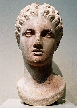 ギリシャ彫刻（女神の頭部）　55.25 cm　大理石　紀元前４世紀　メトロポリタン美術館蔵