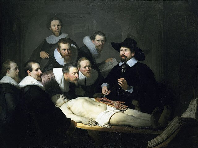 『トゥルプ博士の解剖学講義』　1632年　レンブラント・ファン・レイン　マウリッツハイス美術館蔵