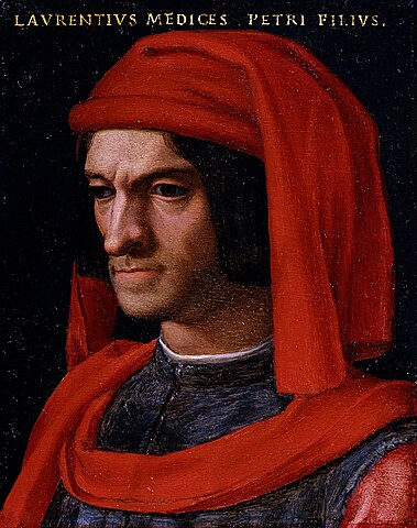 ロレンツォ・ディ・メディチ（ Lorenzo de' Medici, 1449年1月1日‐1492年4月8日）　1565年‐1569年　アーニョロ・ブロンズィーノ　ウフィツィ美術館蔵