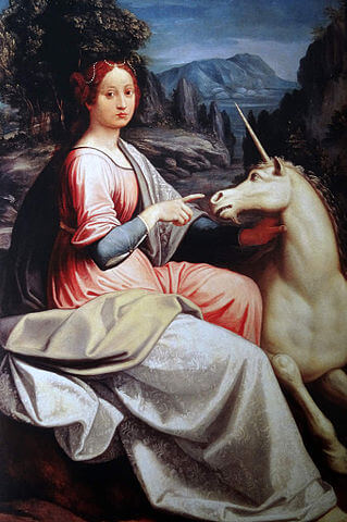 『一角獣と貴婦人』（ La dama e l’unicorno ）　16世紀　ルカ・ロンギ　サンタンジェロ城国立美術館蔵