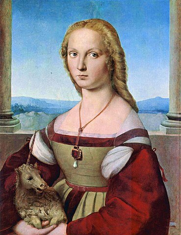 『一角獣と貴婦人』（ Dama con Liocorno ）　1505年頃　ラファエロ・サンツィオ　ボルケーゼ美術館蔵