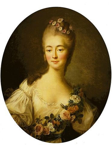『フローラに扮したデュ・バリー伯爵夫人』（ Portrait de la comtesse Du Barry en Flore ）　1769年　フランソワ＝ユベール・ドルーエ 　ヴェルサイユ宮殿