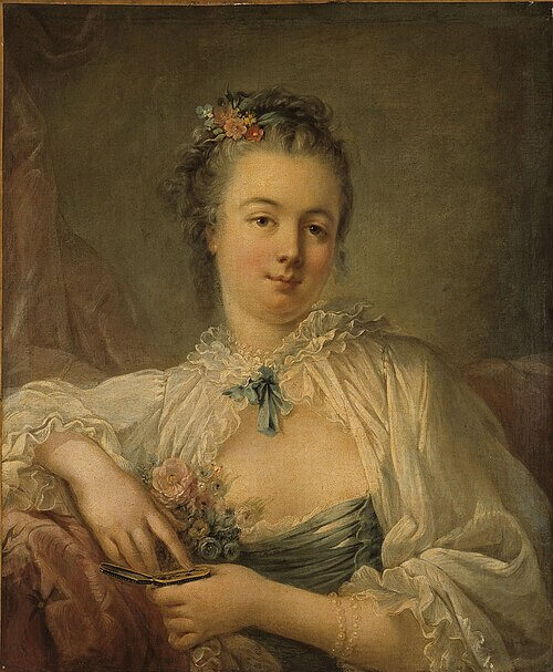『画家の妻ジャンヌ=エリザベート=ヴィクトワール・デエと思われる肖像画』( Portrait présumé de Jeanne-Elisabeth-Victoire Deshays, épouse de l'artiste Vers 1760 - 1763) 1760 - 1763年頃 ジャン=バティスト・デエ コニャック=ジェイ美術館蔵, Attribué à Deshays, Jean-Baptiste (dit le Romain) (Colleville, 27–11–1729 — 1–12–1729 - Paris, 10–02–1765), peintre, Musée Cognacq-Jay, le goût du XVIIIe