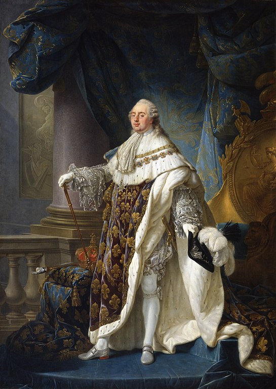 Louis XVI en costume du Sacre, tableau, N° d'inventaire : V.2016.2, Peintures, Antoine-François Callet (peintre), 1779, Dimensions : cadre : H. 166 ; L. 130,5 ; Ep. 1,5 cm. Pds. 25 kg. H. 147 ; L. 107,9 cm., huile sur toile, Louis XVI, Château de Versailles, フランス国王ルイ16世(1754年8月23日 - 1793年1月21日) 1779年 アントワーヌ=フランソワ・カレ ヴェルサイユ宮殿