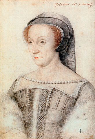 ディアーヌ・ド・ポワチエ（1499年－1566年）　16世紀半ば　フランソワ・クルーエの工房　コンデ美術館蔵