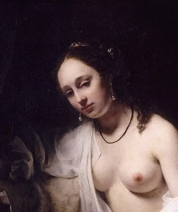 『ダヴィデ王の手紙を持つバテシバ』（ Bethsabée recevant la lettre de David ）　103 × 87 cm　1654年　ウィレム・ドロスト　ルーヴル美術館蔵, Willem Drost, 1633年4月19日に洗礼 – 1659年2月25日に埋葬, Louvre