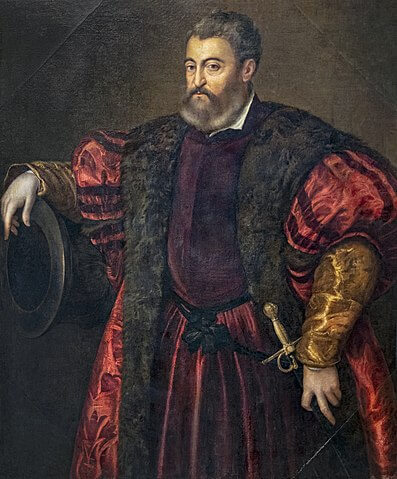 モデナ＝レッジョ公、フェラーラ公アルフォンソ1世・デステ（1476年 – 1534年）　1530年 - 1534年　ティツィアーノ・ヴェチェッリオ　ベンベルグ財団美術館蔵
