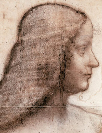 Portrait d'Isabelle d'Este, vers 1499/1500, vers 1499/1500, MI 753, Recto, H. 0,61 m ; L. 0,465 m, L'œuvre est visible sur rendez-vous en salle de consultation des Arts graphiques, 『イザベラ・デステの肖像』　61 × 46.5 cm　1499年 - 1500年頃　レオナルド・ダ・ヴィンチ　ルーヴル美術館蔵