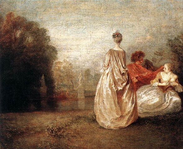 Les deux Cousines, 1716 / 1717, Watteau, Jean-Antoine, RF 1990 8, huile sur toile, Musée du Louvre, Département des Peintures, 『二人の従姉妹』　30.5 × 36 cm　1716年 - 1717年頃　アントワーヌ・ヴァトー　ルーヴル美術館蔵