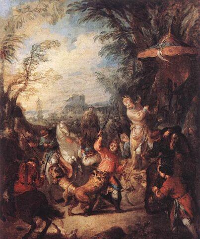 Chasse chinoise, 1736, Pater, Jean-Baptiste, MNR 57, 55 × 46 cm, huile sur toile, Musée du Louvre, Département des Peintures, 『中国の狩り』　1736年　ジャン=バティスト・パテル　ルーヴル美術館蔵
