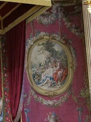 シュヴルーズ公のベッド両脇のタペストリー, Vertume et Pomone, d'une tenture à alentours d'après Boucher dite "Les Amours des Dieux" tissée pour la chambre rose de la duchesse de Bourbon à l'hôtel de Lassay, vers 1775, Louvre