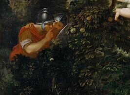 『リナルドとアルミーダ』（ Renaud présentant un miroir à Armide, 1600 / 1625, Dominiquin (Domenico Zampieri, dit Il Domenichino, ou Le), Louvre ）　121 × 168 cm　1600年 - 1625年頃　ドメニキーノ　ルーヴル美術館蔵