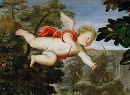 『リナルドとアルミーダ』（ Renaud présentant un miroir à Armide, 1600 / 1625, Dominiquin (Domenico Zampieri, dit Il Domenichino, ou Le), Louvre ）　121 × 168 cm　1600年 - 1625年頃　ドメニキーノ　ルーヴル美術館蔵