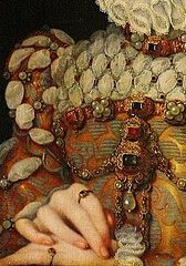 Elisabeth of Austria, Queen of France, daughter of Holy Roman Emperor Maximilian II. of Austria and Infanta Maria of Spain, wife of King Charles Charles IX. of France / Élisabeth d’Autriche (1554-1592), reine de France, femme de Charles IX., 1571, Clouet, François, 36 cm × 26 cm, INV 3254 ; B 2371, huile sur bois (chêne), Musée du Louvre, Département des Peintures, エリザベート・ドートリッシュ 1571年 フランソワ・クルーエ ルーヴル美術館蔵