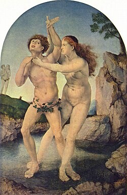 『サルマキスとヘルマプロディートス』（ The Metamorphosis of Hermaphrodite and Salmacis ）　1516年頃　ヤン・ホッサールト　ボイマンス・ヴァン・ベーニンゲン美術館所蔵
