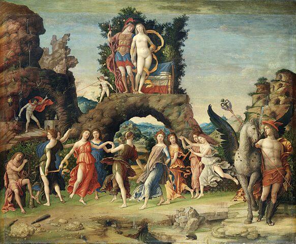 『パルナッソス』（ Mars et Vénus, dit Le Parnasse ）　1475年 - 1500年頃　アンドレア・マンテーニャ　ルーヴル美術館蔵