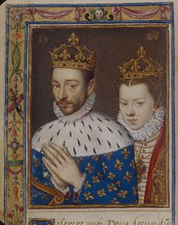 カトリーヌ・ド・メディシスの時祷書より、シャルル9世とエリザベート夫妻　16世紀前半　フランス国立図書館蔵