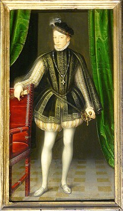 シャルル9世（ Charles IX (1550-1574), roi de France. ）　16世紀後半　31.5 cm × 17 cm　フランソワ・クルーエにちなむ　ルーヴル美術館蔵