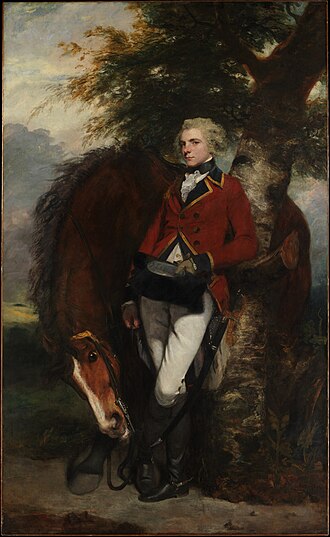 Captain George K. H. Coussmaker (1759–1801), Sir Joshua Reynolds (British, Plympton 1723–1792 London), 1782, Oil on canvas, 93 3/4 x 57 1/4 in. (238.1 x 145.4 cm), Paintings, The Metropolitan Museum of Art, 『ジョージ・K・H・クースメイカー大尉』 1782年 ジョシュア・レノルズ メトロポリタン美術館蔵
