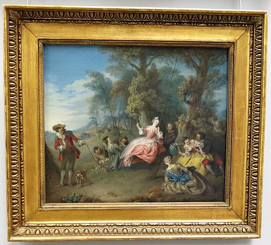 L’Escarpolette, 1700 / 1750, Pater, Jean-Baptiste, RF 2606, toile, 51 cm ; 60 cm, Musée du Louvre, Département des Peintures, 『ぶらんこ』　1700年 - 1750年　ジャン=バティスト・パテル　ルーヴル美術館蔵