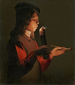 『煙草を吸う男』(Smoker, 1646, Georges de La Tour, Tokyo Fuji Art Museum)　1646年　ジョルジュ・ド・ラ・トゥール　東京富士美術館蔵