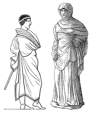 1885年頃の書籍・マイヤー百科事典からヒマティオン（外衣）着装例