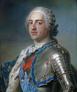 ルイ15世の肖像 (Portrait de Louis XV (1710-1774); roi de France, La Tour, Maurice-Quentin de, Louvre)　（1710年2月15日 - 1774年5月10日）　1748年　モーリス・カンタン・ド・ラ・トゥール　ルーヴル美術館蔵