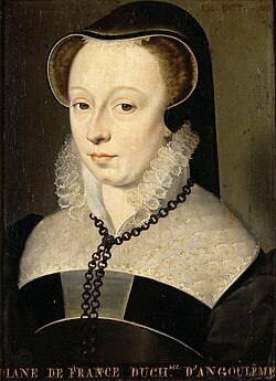 ディアーヌ・ド・フランス（ Diane de France, 1538年7月25日 - 1619年1月11日）　1568年　フランソワ・クルーエ　ルーヴル美術館蔵