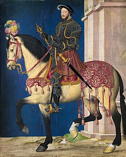 フランス国王 フランソワ1世騎馬像（ Portrait équestre de François Ier ）　ミニアテュア　16世紀　ジャン・クルーエ　ルーヴル美術館蔵