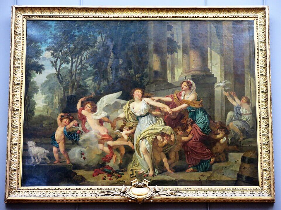 L'Innocence entraînée par l'Amour ou Le Triomphe de l'Hymen, vers 1786, Greuze, Jean-Baptiste, RF 2154, Hauteur : 1,46 m ; Largeur : 1,96 m, huile sur toile, Musée du Louvre, Département des Peintures, 『愛に導かれる無垢』　1786年頃　ジャン＝バティスト・グルーズ　ルーヴル美術館蔵