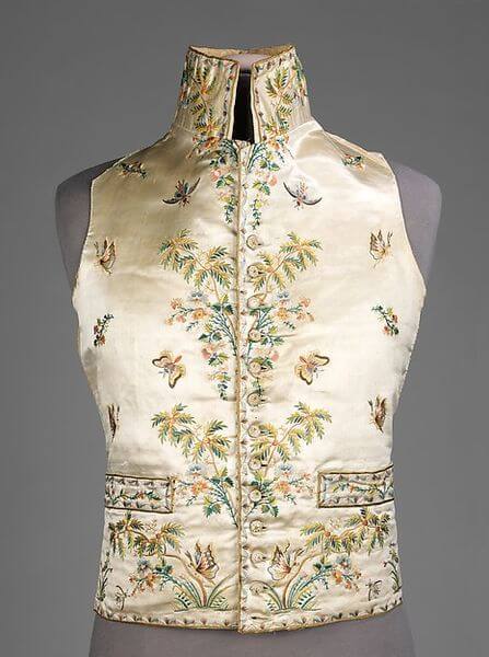 1780－1790年　フランスの男性用ヴェスト、絹製　ブルックリン美術館蔵