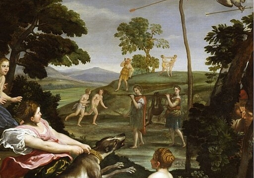 『狩りをする女神ディアナ』（ Diana and her Nymphs ）　1617年　ドメニキーノ　ボルケーゼ美術館（ローマ）