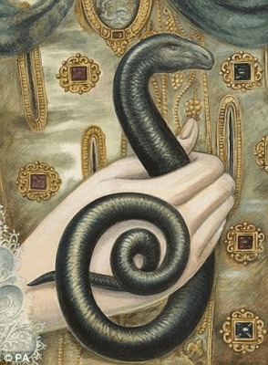 写真をもとに描かれた、ヘビが塗りつぶされる前の姿の再現図。（『16世紀に描かれたエリザベス1世の肖像画に秘められたヘビが姿を現す』より）