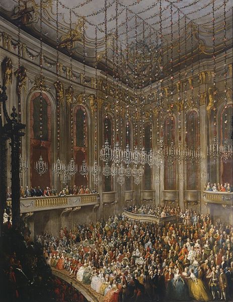 『ヨーゼフ2世とパルマ公女イサベラの結婚式。舞踏会ホールでの観劇』　1760年