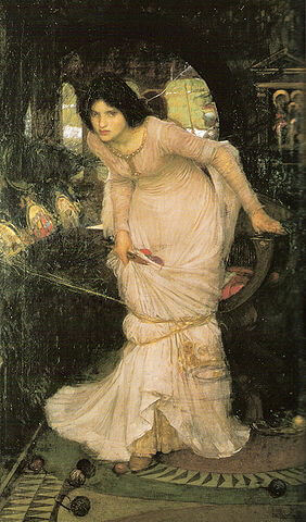『レディ・オブ・シャロット』（ Lady of Shalott ）　1894年　ジョン・ウィリアム・ウォーターハウス　リーズ美術館蔵