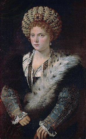 『イザベラ・デステの肖像』　1534年－1536年頃　ティツィアーノ・ヴェチェッリオ　美術史美術館蔵