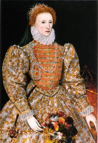 テューダー朝第5代の君主エリザベス1世（1533年9月7日－1603年4月3日）　1575年頃の肖像画 （ Darnley Portrait ）　ナショナル・ポートレート・ギャラリー蔵