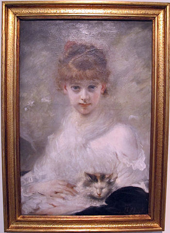『少女と猫』（ Fillette avec un chat ）　1800年代　シャルル・シャプラン　ルーマニア国立美術館蔵
