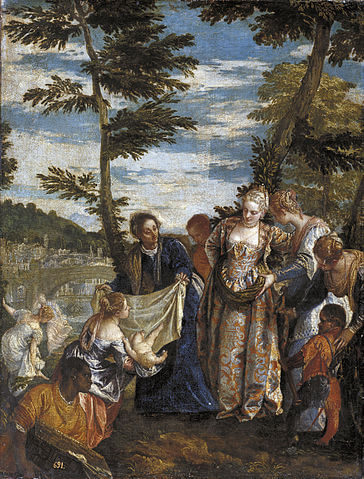 『ナイル川から救われるモーセ』（ Moisés salvado de las aguas ）　1580年頃　パオロ・ヴェロネーゼ　プラド美術館蔵