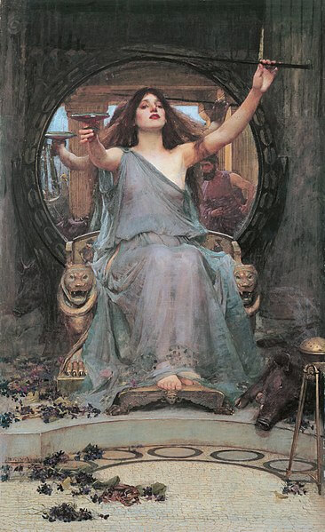 『オデュッセウスに杯を差し出すキルケ』（ Circe Offering the Cup to Odysseus ）　1891年　ジョン・ウィリアム・ウォーターハウス　オールダム美術館蔵