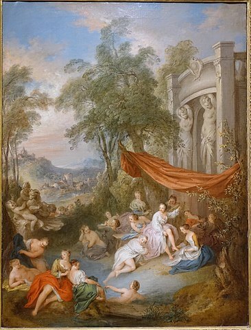 『噴水の近くの浴女たち』（ Female Bathers near a Fountain (Nymphs Bathing in a Pool) ）　1730年－1733年頃　ジャン=バティスト・パテル　ダラス美術館蔵