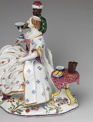 朝食の席の婦人と従者　1737年－1744年　ウィーン、デュ・パキエ窯　メトロポリタン美術館蔵