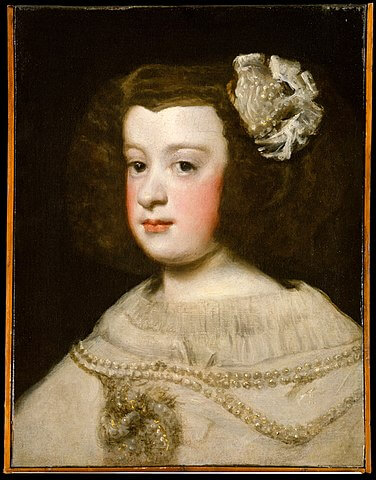 『王女マリア・テレーサの肖像』（ María Teresa, Infanta of Spain ）　48 × 37 cm　17世紀半ば　ディエゴ・ベラスケスの工房　メトロポリタン美術館蔵