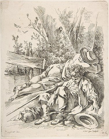 Two Boys Sleeping Besides a Tree　ブーシェにちなむ絵　1750年－1760年頃　マリー＝ジャンヌ・ブーシェ　メトロポリタン美術館蔵