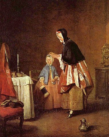 『朝の身繕い（部屋着）』　1741年　シメオン・シャルダン　スウェーデン国立美術館蔵　