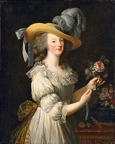 シュミーズ・ドレス姿のマリー・アントワネット　1783年のサロン　エリザベート・ルイーズ・ヴィジェ＝ルブラン　ヴォルフスガルテン城