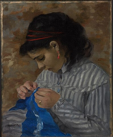 Lise Sewing　56 × 46 cm　1867年－1868年頃　ピエール＝オーギュスト・ルノワール　ダラス美術館蔵